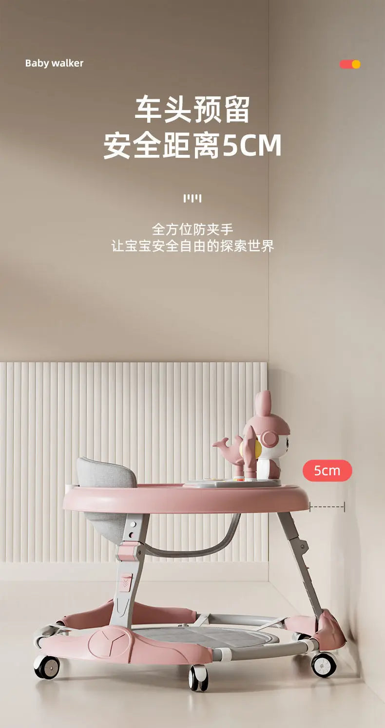 Baby Walker 7-speed Adjustable Music Multi-function Anti-O-leg Anti-rollover Folding Baby Walker for 6-18 Months