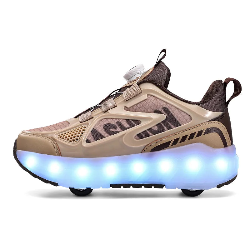 LED Lights Kids Roller Skate Shoes Detachable Boys Girls With 4 Wheels Running Deformation Adults Casual Parkour Skating Shoes