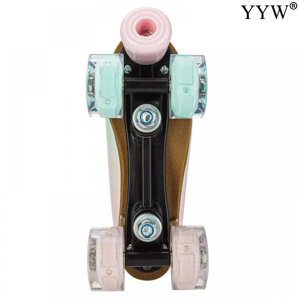 2024 PU Leather Flashing 4 Wheels Roller Skates For Women Double Row Skate Shoes Beginner Quad Sneaker Skating Ice Rink Training