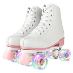 size 32-40 White Roller Skates for Women PU Leather Sneakers Flash Wheels Shoes for Beginners Teens for Woman Girls Boys Adult