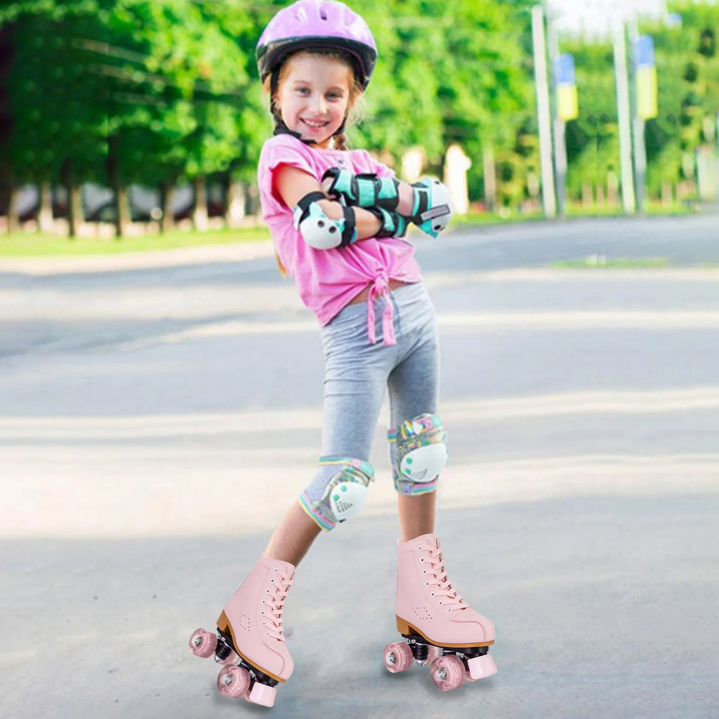 Pink Purple Blue Women Double Row Roller Skates Leather Breathable 4 wheel Sliding Skating Rollers sneakers size 31 32 33 34 35