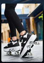 Women's High Top 4 Wheel Roller Shoes Fashionable Unisex Automatic Pop-up Sneakers With Wheels Dual-purpose Skating Casual Shoes