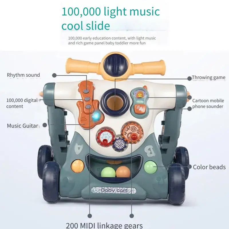 Baby Walker Push Ride On Toy 3 in 1 Learning Walking Trainer Musical Activity Stroller for Infants Toddlers Kids