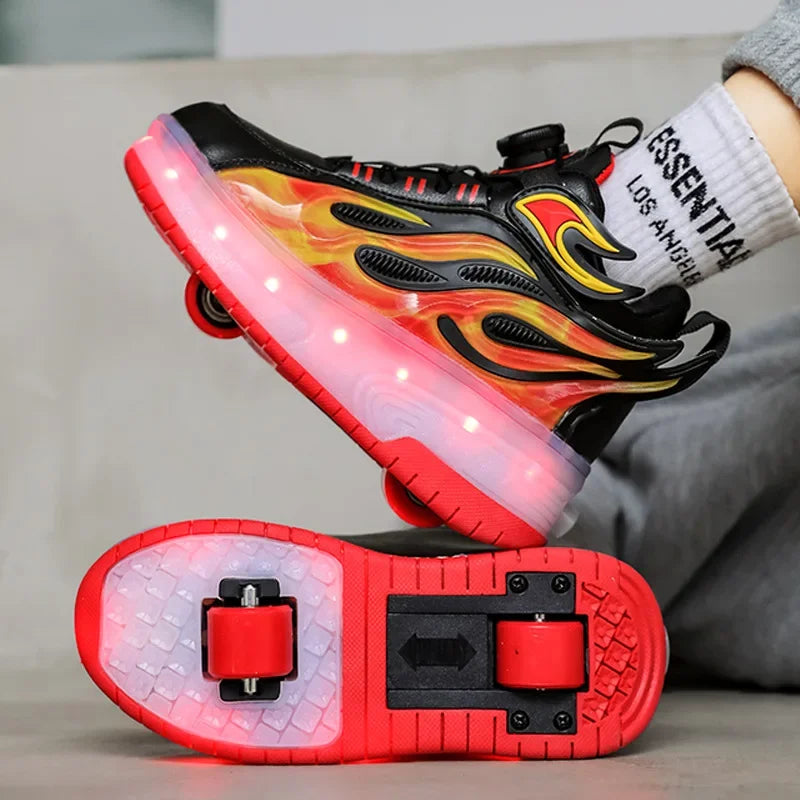 Roller Sneakers Kid Sport Gym Footwear Roller Skates 4 Wheels USB Charge Illuminated Shoes Boys Girls Casual Skateboard Shoes