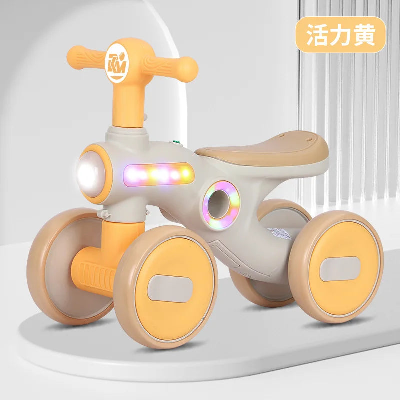 Children's Balance Bike Baby No Pedals, Anti-rollover Four-wheel Twist Wheel Lighted Wheels