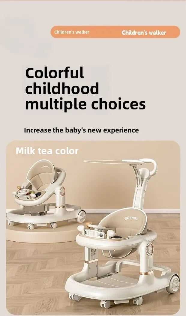 New 4-in-1 Multifunctional Baby Walker Anti-Bow Legs Anti-Tip Design 360° Swivel Silent Wheels Suitable 6-18 Months Solid Color