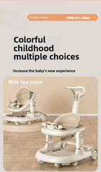 New 4-in-1 Multifunctional Baby Walker Anti-Bow Legs Anti-Tip Design 360° Swivel Silent Wheels Suitable 6-18 Months Solid Color