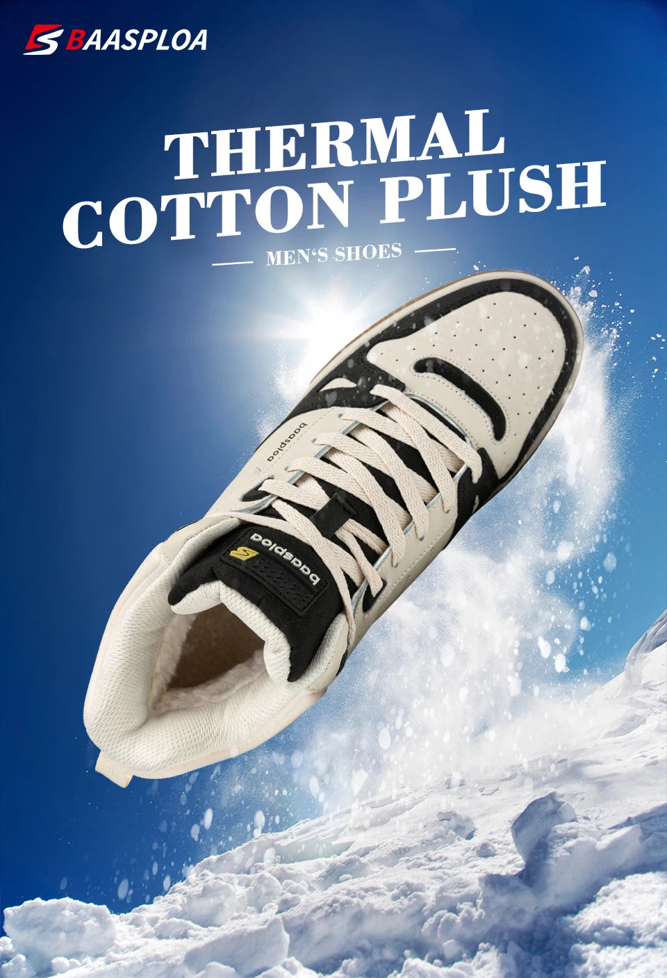 Baasploa Men Winter Sneakers Casual Skateboard Shoes for Men Comfort Plush Warm Cotton Shoes Non-Slip Outdoor Male Sneakers