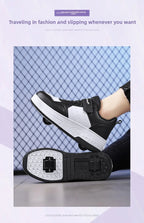 Magic Roller Skates Dual Wheel Slip-on Roller Skating Shoes 2024 New Spring Autumn Leather Surface Sports Shoes For Women Kids