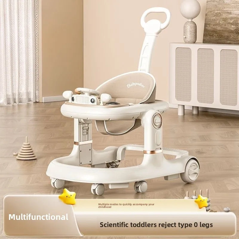 New 4-in-1 Multifunctional Baby Walker Anti-Bow Legs Anti-Tip Design 360° Swivel Silent Wheels Suitable 6-18 Months Solid Color