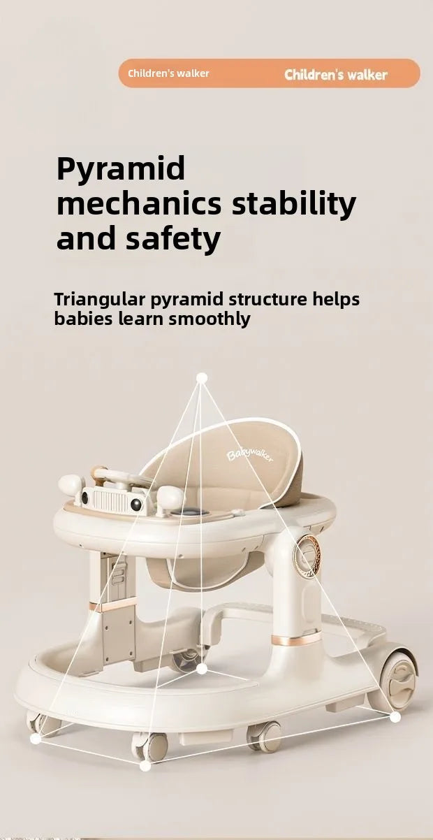 New 4-in-1 Multifunctional Baby Walker Anti-Bow Legs Anti-Tip Design 360° Swivel Silent Wheels Suitable 6-18 Months Solid Color