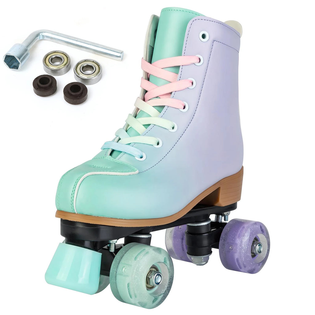 size 32 -41 Leather Double Row Roller Skates Inline Skate Shoes 4 Wheels Sneakers Women Men Adults Outdoor Sports Ice Skating