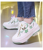 Removable Pulley Skate Skating Roller Skate Shoes for Boys Girls Upgraded Speed Sneakers with 4-Wheels for Kids Racing Skates