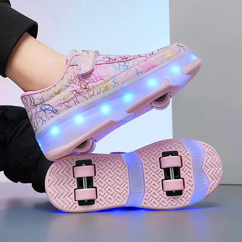 Double Row 4-Wheel Skates Roller Shoes with Wheels Dual-Purpose Racing Roller Sneakers Skateboard Shoes Speed Roller Skate Shoes