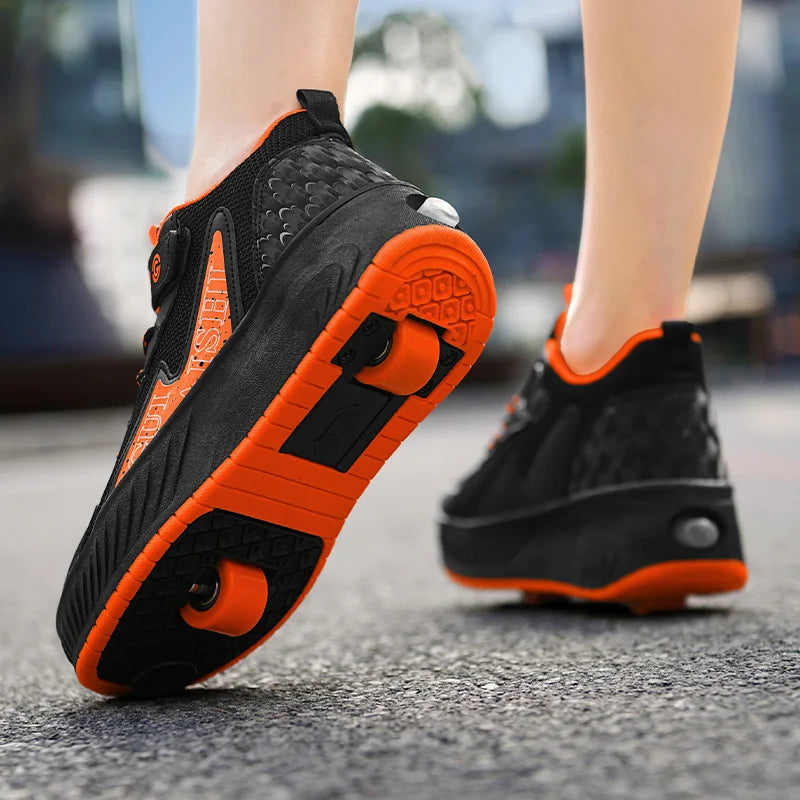 New Boys' 2 Wheel Dual-use Luminous Roller Skates For Boys And Girls Students Outdoor Wheeled Sports Shoes