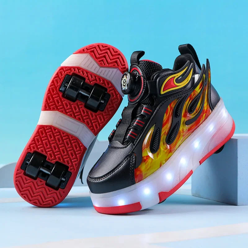 Roller Sneakers Kid Sport Gym Footwear Roller Skates 4 Wheels USB Charge Illuminated Shoes Boys Girls Casual Skateboard Shoes