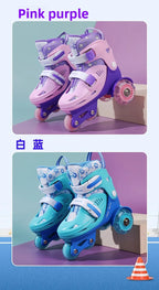 Flash Double Row Roller Skates Shoes Children's Speed Ice Skates Beginner 4-wheel Roller Skates Adjustable Size Rollers for Kids