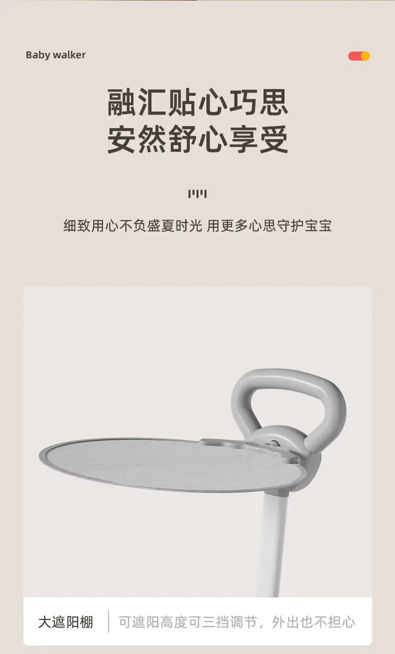 Baby Walker 7-speed Adjustable Music Multi-function Anti-O-leg Anti-rollover Folding Baby Walker for 6-18 Months