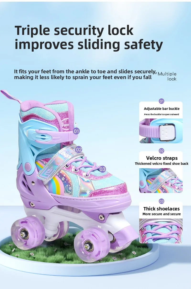 Children's Roller Skates2-12Beginner's Colorful Four-Wheel Flashing Roller Skates for Boys and Girls