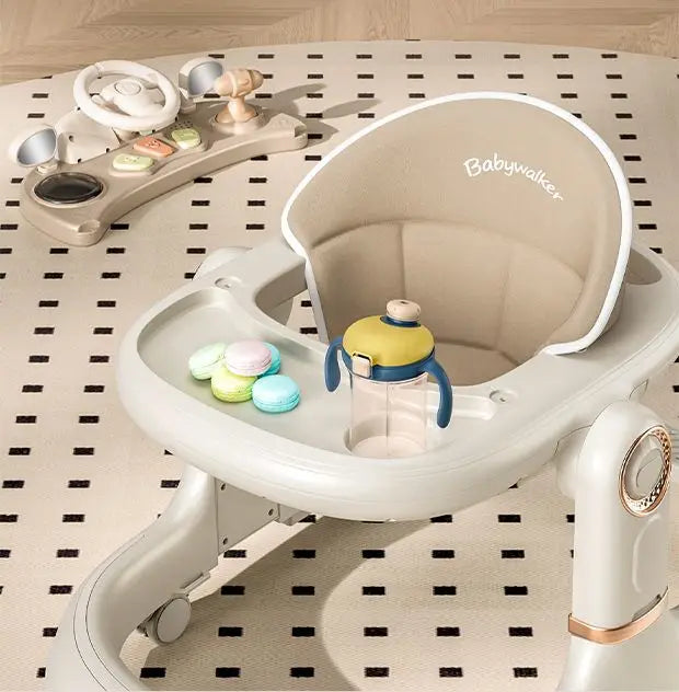 New 4-in-1 Multifunctional Baby Walker Anti-Bow Legs Anti-Tip Design 360° Swivel Silent Wheels Suitable 6-18 Months Solid Color