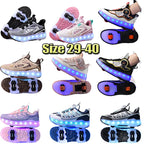 LED Lights Kids Roller Skate Shoes Detachable Boys Girls With 4 Wheels Running Deformation Adults Casual Parkour Skating Shoes