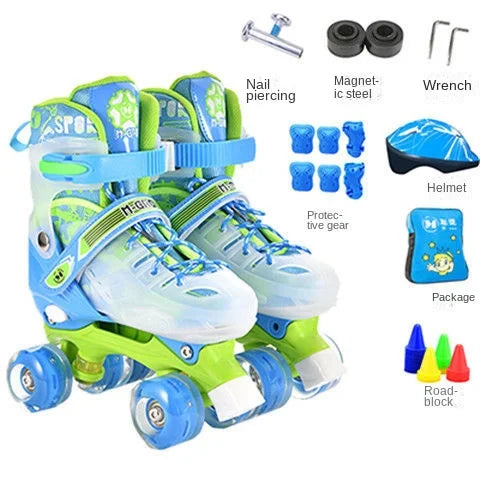 the Skating Shoes Children Beginners Baby Double Row Four-Wheel Boys Girls Roller Kids Skates
