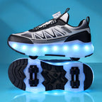 LED Lights Kids Roller Skate Shoes Detachable Boys Girls With 4 Wheels Running Deformation Adults Casual Parkour Skating Shoes