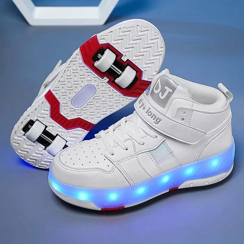 Women's High Top 4 Wheel Roller Shoes Fashionable Unisex Automatic Pop-up Sneakers With Wheels Dual-purpose Skating Casual Shoes