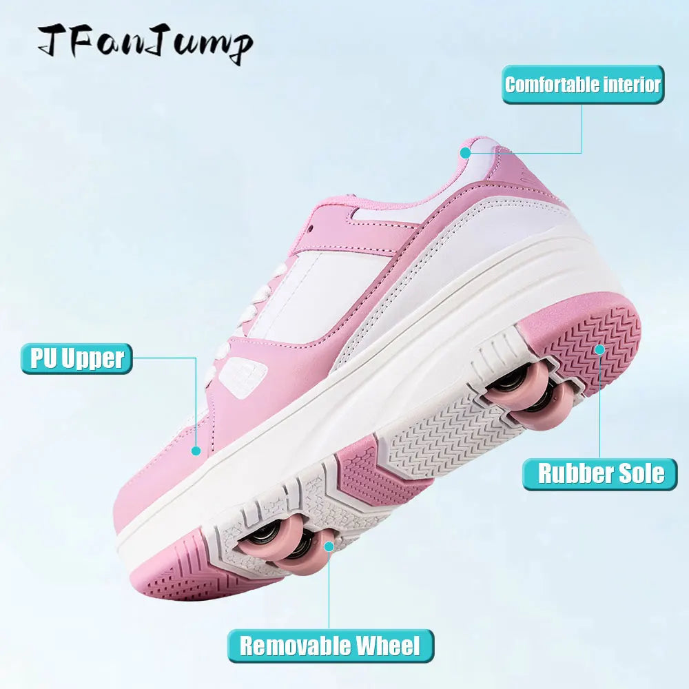 4 Wheel Dual-Use Roller Skates With Detachable Wheels,Sneakers, Boys And Girls Shoes With Wheels,Speed Skate