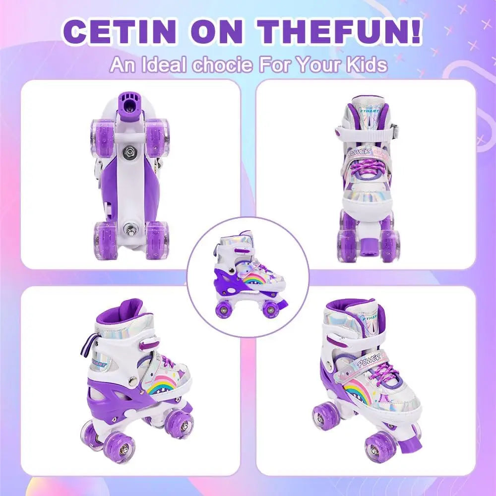 Boys Girls Kids Skates Children Roller Skates Skating Shoes PU Flashing 4 Wheels Roller Skates Sliding Adjustable Quad Sneakers