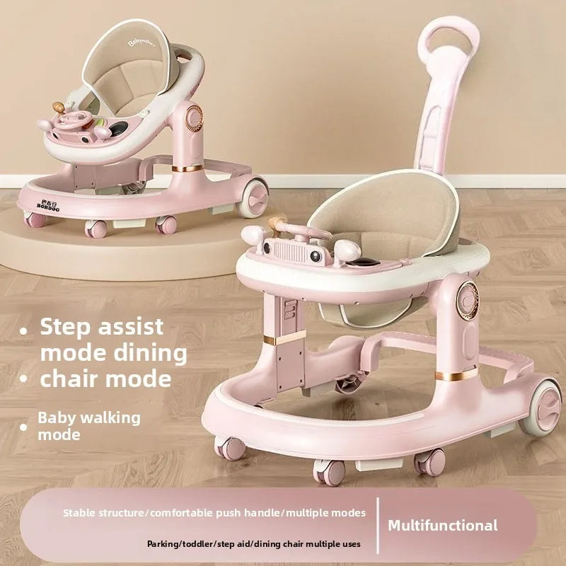 New 4-in-1 Multifunctional Baby Walker Anti-Bow Legs Anti-Tip Design 360° Swivel Silent Wheels Suitable 6-18 Months Solid Color