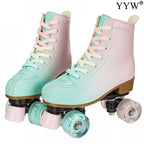 2024 PU Leather Flashing 4 Wheels Roller Skates For Women Double Row Skate Shoes Beginner Quad Sneaker Skating Ice Rink Training
