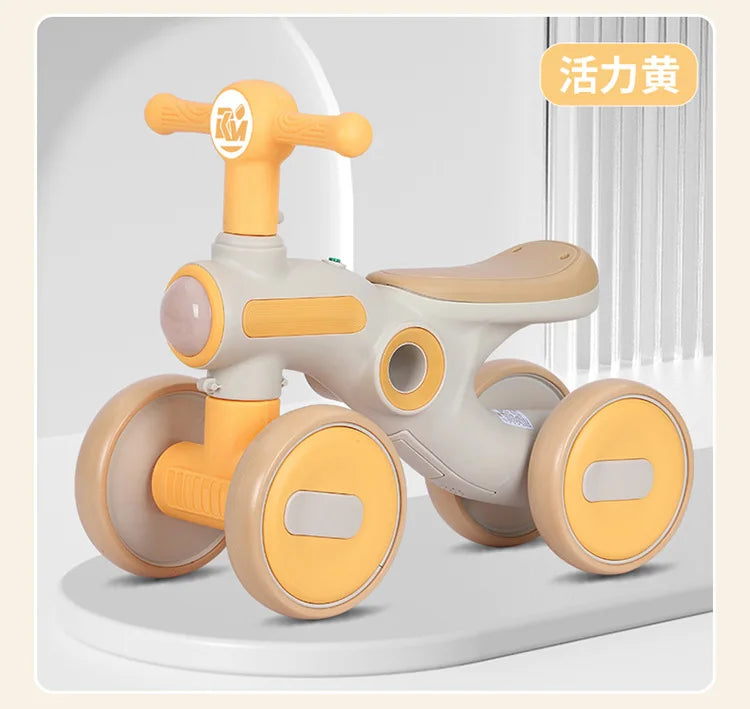 Children's Balance Bike Baby No Pedals, Anti-rollover Four-wheel Twist Wheel Lighted Wheels