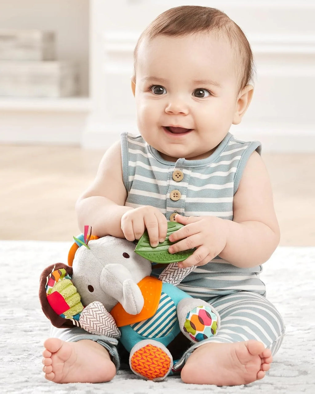 2-in-1 Fun Baby Activity and Teething Toy with Multi-Sensory Rattle and Textures,