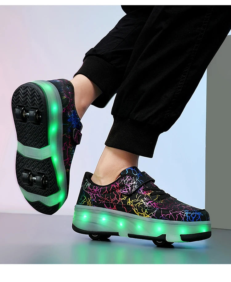 4 Wheel Dual-Use Roller Skates With Detachable Wheels,Sneakers, Boys And Girls Shoes With Wheels,Speed Skate