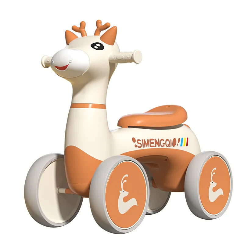 Four Wheels Children Balance Bike with Music Lights Infant Baby Walker Toddler First Bicycle Ride on Toy Gifts for Kids Aged 1-3