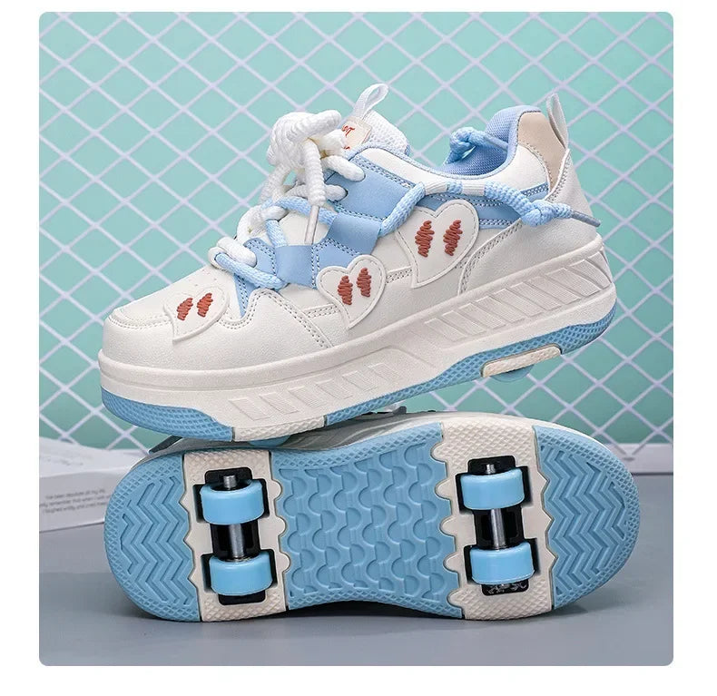 4 Wheels Roller Skate Shoes for Boys Girls Sneakers with Detachable Wheels Sport Shoe for Kids Removable Pulley Skate Skating