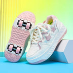 Removable Pulley Skate Skating Roller Skate Shoes for Boys Girls Upgraded Speed Sneakers with 4-Wheels for Kids Racing Skates