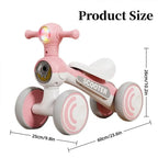 Mini Baby Balance Bike with Music & Lights Multifunction Children Bicycle Cartoon 4 Wheels Walker Balancing Scooter