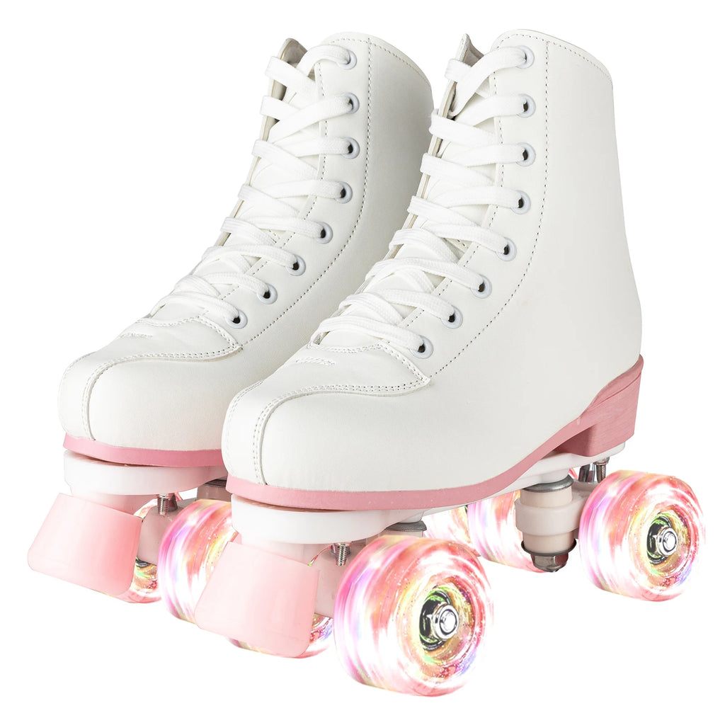 size 32-40 White Roller Skates for Women PU Leather Sneakers Flash Wheels Shoes for Beginners Teens for Woman Girls Boys Adult