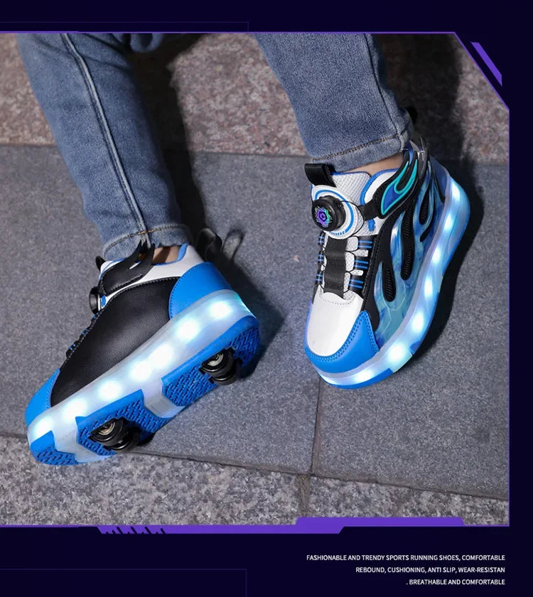 Roller Sneakers Kid Sport Gym Footwear Roller Skates 4 Wheels USB Charge Illuminated Shoes Boys Girls Casual Skateboard Shoes