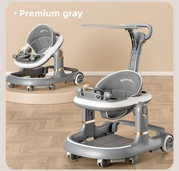 New 4-in-1 Multifunctional Baby Walker Anti-Bow Legs Anti-Tip Design 360° Swivel Silent Wheels Suitable 6-18 Months Solid Color