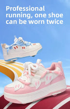 4 Wheels Roller Skate Shoes for Boys Girls Sneakers with Detachable Wheels Sport Shoe for Kids Removable Pulley Skate Skating