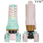 2024 PU Leather Flashing 4 Wheels Roller Skates For Women Double Row Skate Shoes Beginner Quad Sneaker Skating Ice Rink Training