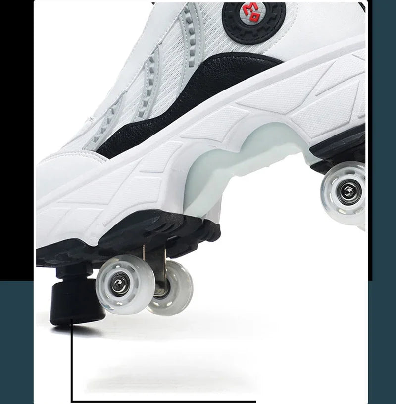 Double Row 4-Wheel Skates Roller Shoes with Wheels Dual-Purpose Racing Roller Sneakers Skateboard Shoes Speed Roller Skate Shoes