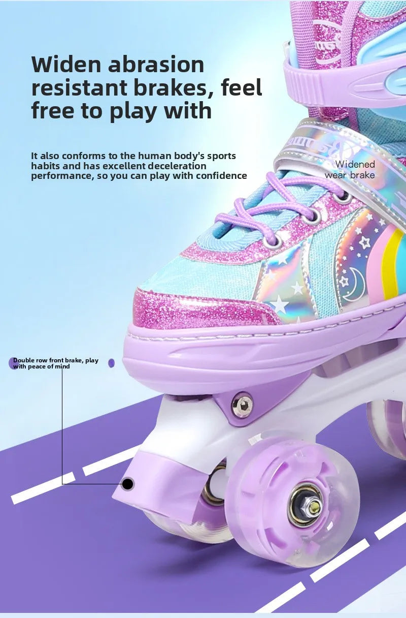 Children's Roller Skates2-12Beginner's Colorful Four-Wheel Flashing Roller Skates for Boys and Girls
