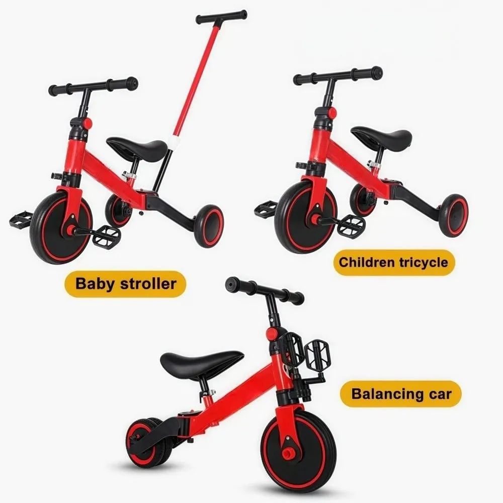 4 in 1 Mode Baby Tricycle Sturdy Detachable Kids Bicycle with Push Handle Multifunctional Toddler Balance Bike For 1-4 Years Old