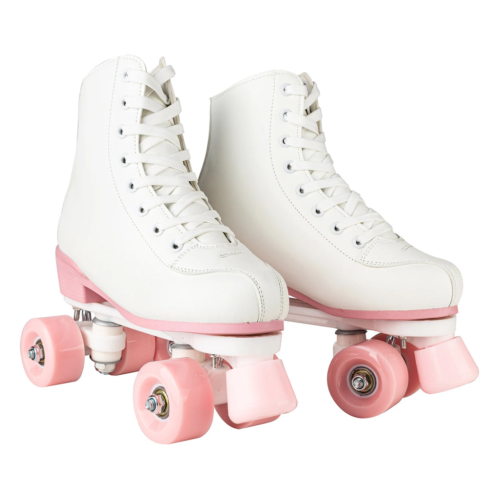 size 32-40 White Roller Skates for Women PU Leather Sneakers Flash Wheels Shoes for Beginners Teens for Woman Girls Boys Adult