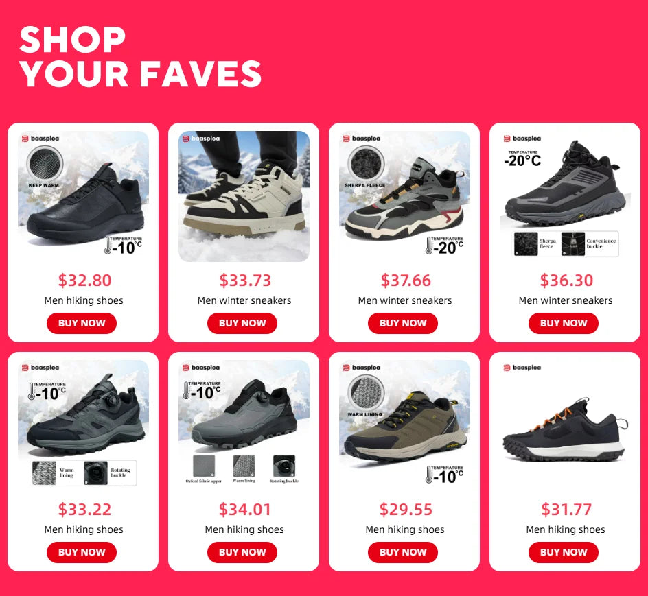 Baasploa Men Winter Sneakers Casual Skateboard Shoes for Men Comfort Plush Warm Cotton Shoes Non-Slip Outdoor Male Sneakers