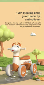 Four Wheels Children Balance Bike with Music Lights Infant Baby Walker Toddler First Bicycle Ride on Toy Gifts for Kids Aged 1-3